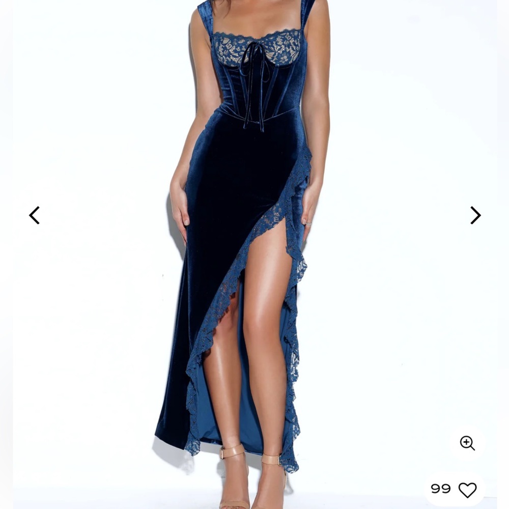 Miss Circle Odilia Teal Lace Velvet Maxi Dress